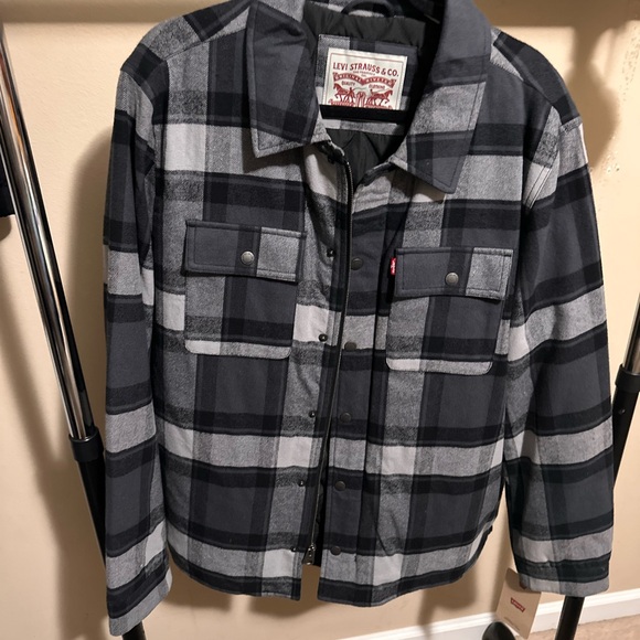 Levi's Men's Checkered Jacket - Black and Gray - Picture 2 of 7